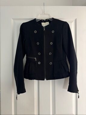 Banana Republic Fitted Raw Edge Tweed Black Double-Breasted Jacket Sz 2